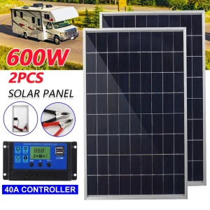 12V-Solar-Panel-Kit-Complete-600W-Capacity-Polycrystalline-USB-Power-Portable-Outdoor-Rechargeable-Solar-Cell-Generator