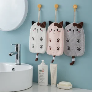 1Pcs-Super-Absorbent-Hanging-Type-Cat-Embroidered-Towelette-Home-Decora-Dual-Purpose-Coral-Velvet-Hand-Towel