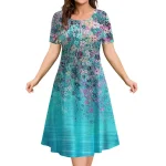 2023-New-Women-s-Dresses-3d-Flowers-Pattern-Short-Sleeve-Tops-Casual-Fashion-A-Line-Skirt-2