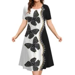 2023-New-Women-s-Dresses-3d-Flowers-Pattern-Short-Sleeve-Tops-Casual-Fashion-A-Line-Skirt-3