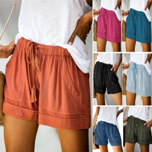 2023-Summer-Comfy-Shorts-Women-Solid-Elastic-Pocketed-Drawstring-Fashion-Casual-Shorts-High-Waist-Loose-Shorts-1