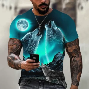 2024-Vintage-Wolf-T-shirts-For-Men-3D-Animal-Print-Short-Sleeved-Y2k-Tops-Casual-Cool-1