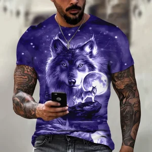 2024-Vintage-Wolf-T-shirts-For-Men-3D-Animal-Print-Short-Sleeved-Y2k-Tops-Casual-Cool