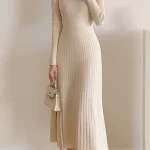 Autumn-Winter-2023-Slim-Long-Sleeve-Party-Midi-Dress-for-Women-Knitted-Half-High-Collar-Elegant