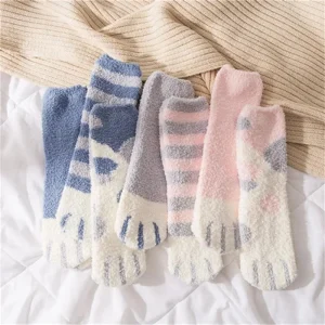 Autumn-Winter-Coral-Velvet-Socks-Cute-Cat-Claw-Socks-For-Women-Girls-Middle-Tube-Thickened-Sleep