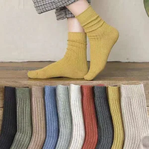 Autumn-Winter-Retro-Stocking-Simple-Warm-Mid-tube-Socks-Fashion-Solid-Color-All-match-Hosiery-Sport