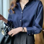 Classic-Striped-Shirts-Women-Spring-Autumn-Polo-neck-Single-breasted-Long-Sleeve-Cardigan-Blouse-Fashion-Office-3