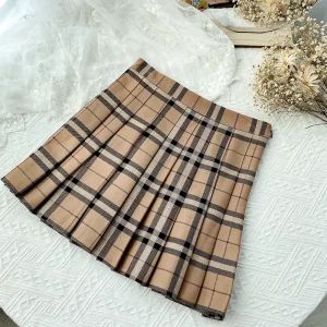Contrast-Color-Plaid-Striped-Skirt-Korean-Version-of-Pleated-Skirt-Autumn-High-Waist-A-Line-Plaid