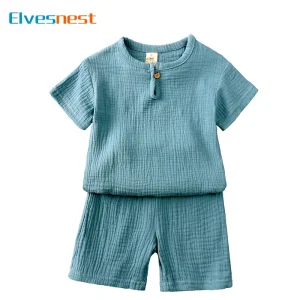 Cotton-Linen-Kids-Clothes-Girls-Outfit-Summer-Boy-Clothing-Sets-Solid-Color-Short-Sleeve-Tops-Shorts