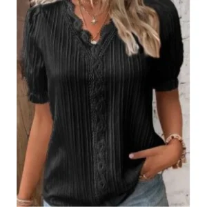 Elegant-Blouse-Solid-Shirt-Lace-2023-Summer-Fashion-Hollow-Short-Sleeve-Pullover-Top-Office-Lady-Shirt-1