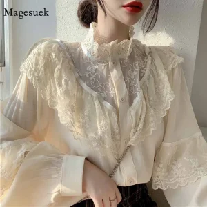 Fashion-Korean-Lace-Up-Ruffled-Blouses-Women-Autumn-Sweet-Loose-Clothes-Stand-Collat-Ladies-Tops-Vintage-1