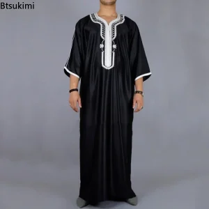 Fashion-Muslim-Men-Jubba-Thobes-Arabic-Pakistan-Dubai-Kaftan-Abaya-Robes-Islamic-Clothing-Saudi-Arabia-Black