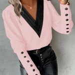 Fashion-White-Blouse-Women-2024-Long-Sleeve-V-Neck-Casual-Pullover-Elegant-Office-Lady-Pink-Tops-3