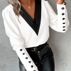 Fashion-White-Blouse-Women-2024-Long-Sleeve-V-Neck-Casual-Pullover-Elegant-Office-Lady-Pink-Tops