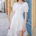 HOUZHOU-Women-s-White-Dress-Summer-Elegant-Vintage-Kawaii-Puff-Sleeve-Midi-Dress-Square-Collar-Bandage-2