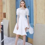 HOUZHOU-Women-s-White-Dress-Summer-Elegant-Vintage-Kawaii-Puff-Sleeve-Midi-Dress-Square-Collar-Bandage-3