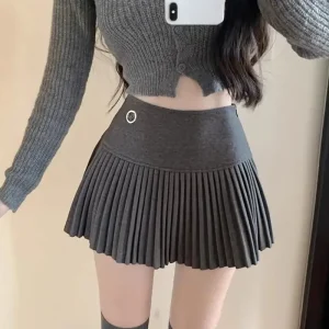 HOUZHOU-Woolen-Pleated-Skirt-Women-Korean-Cute-Sexy-High-Waist-A-line-coquette-Extreme-Mini-Skirt