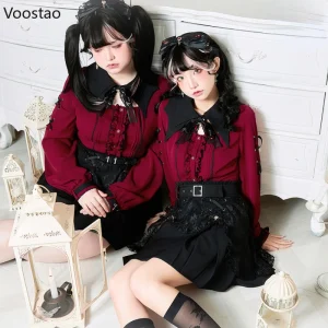Harajuku-Gothic-Lolita-Shirt-Japanese-Y2k-Aesthetic-Bow-Lace-Hollow-Out-Bat-Collar-Long-Sleeve-Blouse-1
