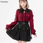 Harajuku-Gothic-Lolita-Shirt-Japanese-Y2k-Aesthetic-Bow-Lace-Hollow-Out-Bat-Collar-Long-Sleeve-Blouse-4