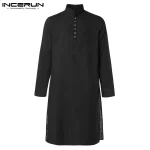 INCERUN-Vintage-Men-Casual-Shirt-Cotton-Long-Sleeve-Stand-Collar-Solid-Color-Long-Tops-Streetwear-Retro-2