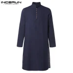 INCERUN-Vintage-Men-Casual-Shirt-Cotton-Long-Sleeve-Stand-Collar-Solid-Color-Long-Tops-Streetwear-Retro-3