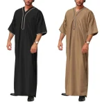 Islamic-Kaftan-Men-Half-Sleeve-Solid-Color-V-Neck-Muslim-Clothing-Loose-Casual-Pakistan-Saudi-Ara-1