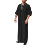 Islamic-Kaftan-Men-Half-Sleeve-Solid-Color-V-Neck-Muslim-Clothing-Loose-Casual-Pakistan-Saudi-Ara-2