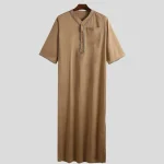 Islamic-Kaftan-Men-Half-Sleeve-Solid-Color-V-Neck-Muslim-Clothing-Loose-Casual-Pakistan-Saudi-Ara-4