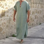 Jubba-Thobe-Islamic-Arabic-Kaftan-Men-Linen-Cotton-Solid-Short-Sleeve-Hooded-Robes-Dubai-Middle-East-1