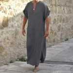 Jubba-Thobe-Islamic-Arabic-Kaftan-Men-Linen-Cotton-Solid-Short-Sleeve-Hooded-Robes-Dubai-Middle-East