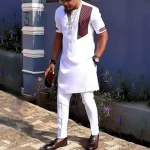 Kaftan-African-Men-s-Suit-White-Long-Sleeve-Stitching-Shirt-and-Social-Pants-2-Pieces-Set-4
