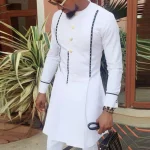 Kaftan-African-Men-s-Suit-White-Long-Sleeve-Stitching-Shirt-and-Social-Pants-2-Pieces-Set-5
