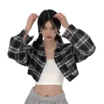 Korea-Style-Women-s-Casual-Plaid-Turn-down-Collar-Shirts-Fall-Spring-Girly-Long-Sleeve-Loose