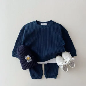 Korean-Baby-Clothing-Sets-Waffle-Cotton-Kids-Boys-Girls-Clothes-Spring-Autumn-Loose-Tracksuit-Pullovers-Tops-1