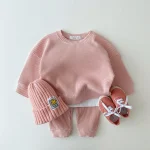 Korean-Baby-Clothing-Sets-Waffle-Cotton-Kids-Boys-Girls-Clothes-Spring-Autumn-Loose-Tracksuit-Pullovers-Tops-2