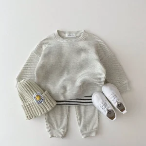 Korean-Baby-Clothing-Sets-Waffle-Cotton-Kids-Boys-Girls-Clothes-Spring-Autumn-Loose-Tracksuit-Pullovers-Tops