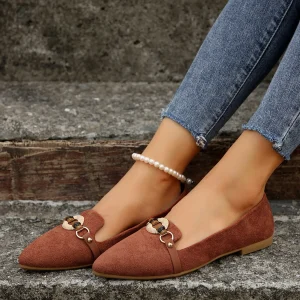 Ladies-Fashion-Solid-Color-Suede-Shoes-Buckle-Decoration-Pointed-Toe-Flat-Bottomed-Elegant-Casual-Shoes-for