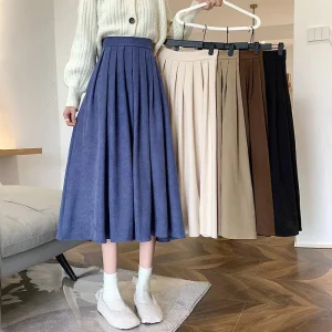 Lucyever-Vintage-Brown-High-Waist-Pleated-Skirt-Women-Korean-Fashion-College-Style-Long-Skirt-Ladies-Autumn
