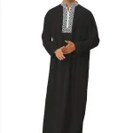 Muslim-Fashion-2024-Men-s-Long-Sleeve-V-neck-Moroccan-Kaftan-Half-Zipper-Casual-Djellaba-Abaya-1