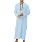 Muslim-Fashion-2024-Men-s-Long-Sleeve-V-neck-Moroccan-Kaftan-Half-Zipper-Casual-Djellaba-Abaya-3