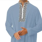 Muslim-Fashion-2024-Men-s-Long-Sleeve-V-neck-Moroccan-Kaftan-Half-Zipper-Casual-Djellaba-Abaya-4