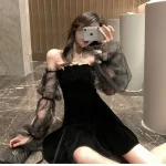 New-2022-Black-Retro-Dress-Women-Lace-Chiffon-Mini-Dress-Female-High-Street-Sexy-Korean-Fashion-4