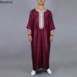 New-2024-Men-Arab-Muslim-Fashion-Islamic-Clothing-Men-Embroidered-Jubba-Thobes-Homme-Moroccan-Kaftan-Eid-1