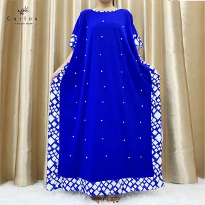 New-Arrival-African-Women-s-Loose-Dress-Muslim-Large-Casual-Dress-Elastic-Fabric-Stitching-Pearl-Diamond