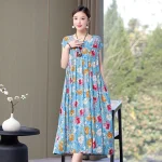 New-Hot-Fashion-Arrival-Casual-2024-Summer-Dress-For-Women-Print-Loose-O-Neck-Cotton-Women-2