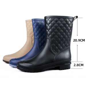 Plaid-Casual-Women-Boots-New-Rain-Shoes-Fashion-Mid-Calf-Rain-Boots-Water-Shoes-Woman-Slip