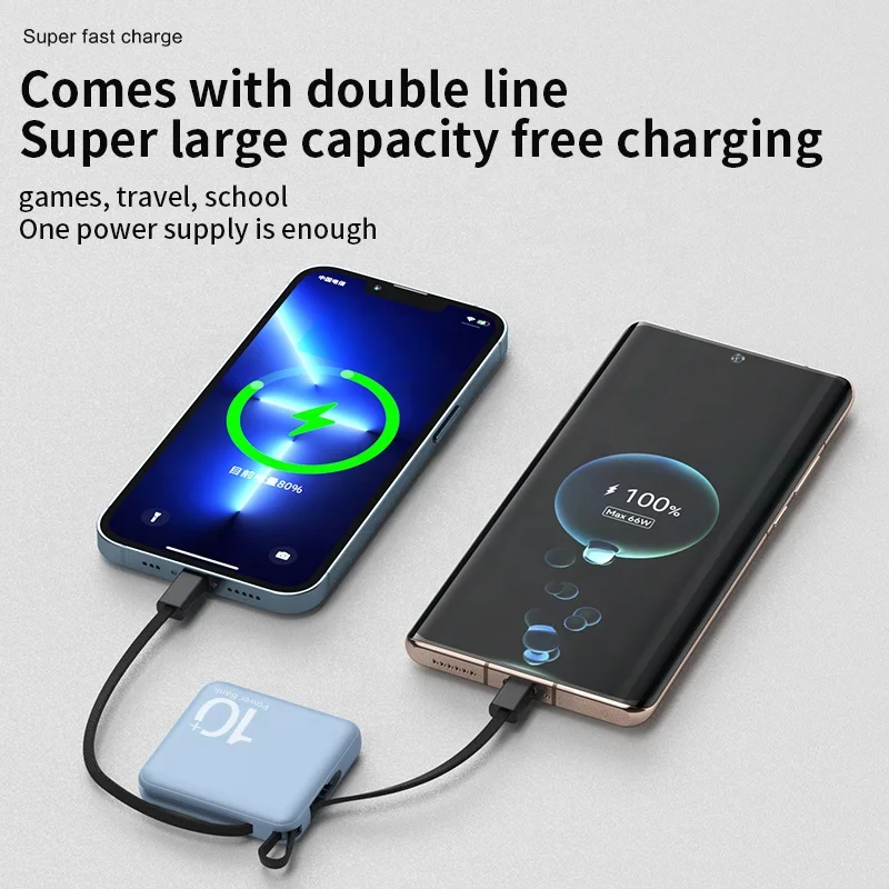 Portable 10000mAh Ultra Mini Power Bank Builtin Cable for Apple IPhone
