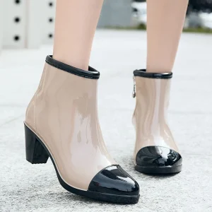 Rain-Boots-Luxury-Designer-Women-Chunky-Heels-Rubber-Shoes-Waterproof-Pvc-Garden-Work-Galoshes-Ankle-Boot