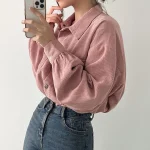 Rimocy-Chic-Pockets-Long-Sleeve-Cropped-Blouse-for-Women-Corduroy-Drawstring-Short-Jacket-Woman-Korean-Wild-2