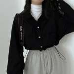 Rimocy-Chic-Pockets-Long-Sleeve-Cropped-Blouse-for-Women-Corduroy-Drawstring-Short-Jacket-Woman-Korean-Wild-4